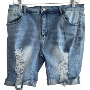 ROSWEAR Bermuda Jean Shorts Distressed Stretch Denim Casual Plus Size XL 14 16